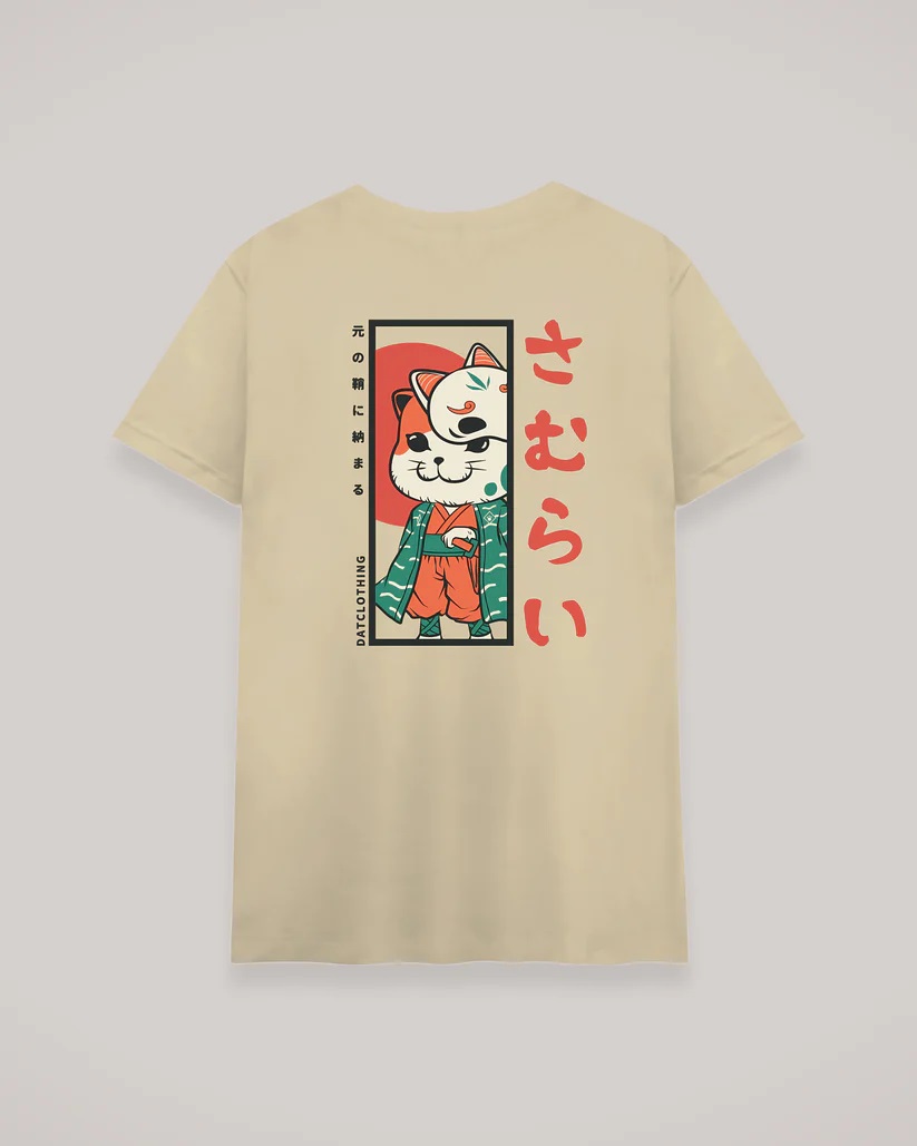 cat samurai back oversized t shirt