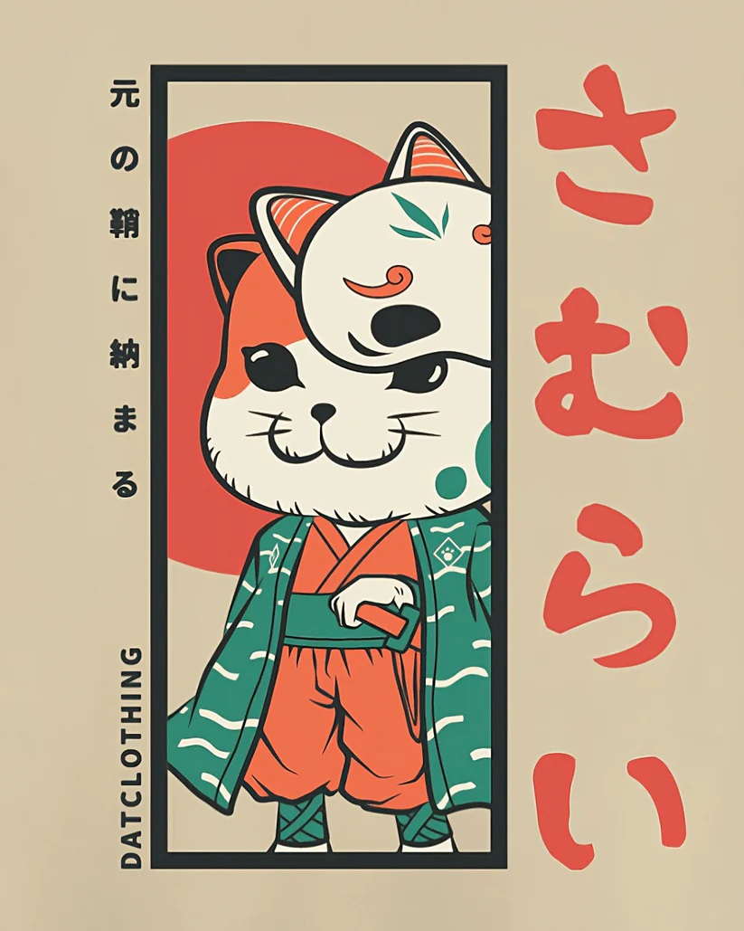 cat samurai back print