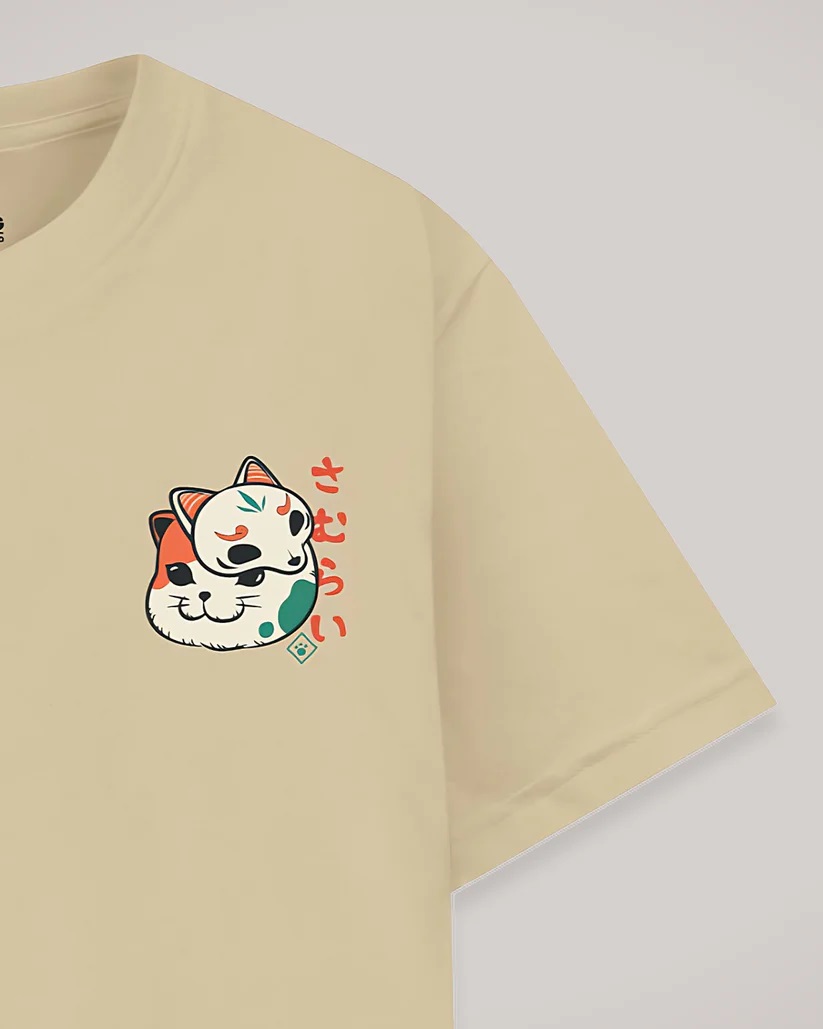 cat samurai front print