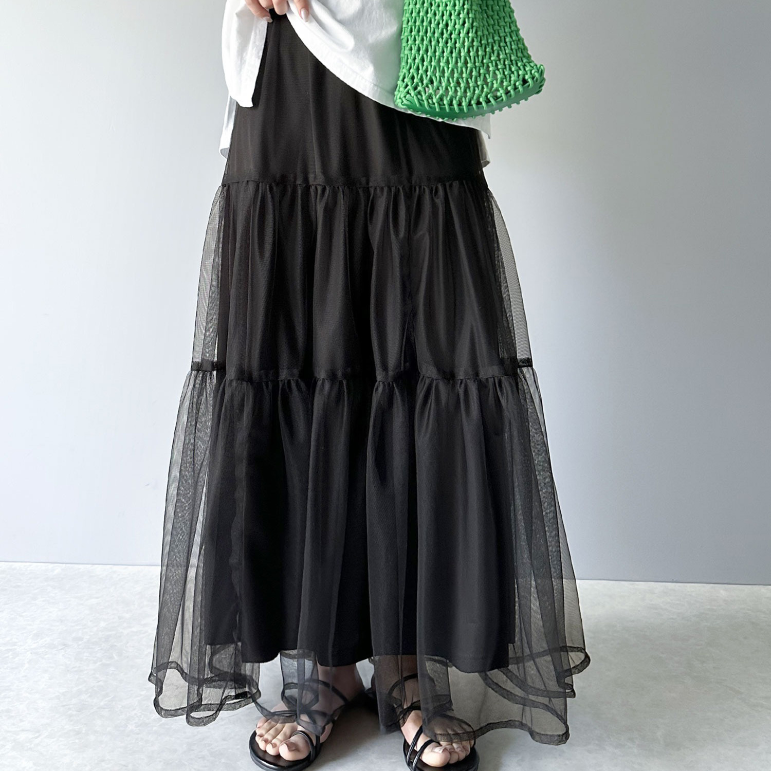 《日本代購》時尚可愛。蓬鬆蕾絲層疊長裙