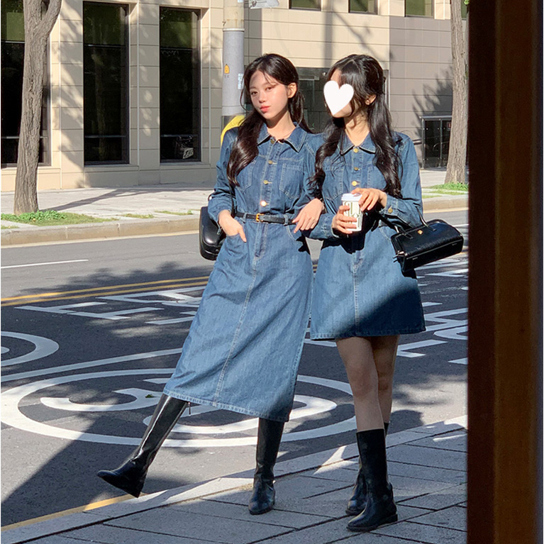 《韓國正品》韓國製-率性自在牛仔連身長短裙